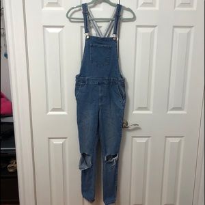 Forever 21 Distressed Overalls Medium Wash 28